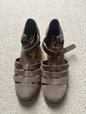 Seychelles Taupe Suede Strappy Platform Heels
